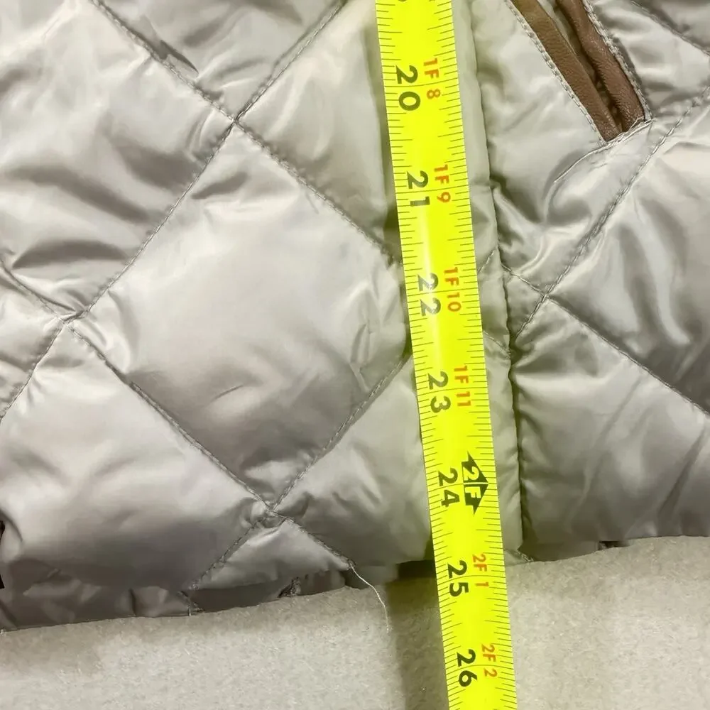Lauren Ralph Lauren Womens Medium Quilted Puffer Jacket Gray Faux Leather Trim - Picture 5 of 14